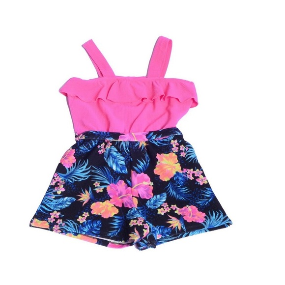 NWT Justice Girls Ruffle Hawaii Pink Orange Black Beach Romper Sz L 12/14 - Picture 9 of 9
